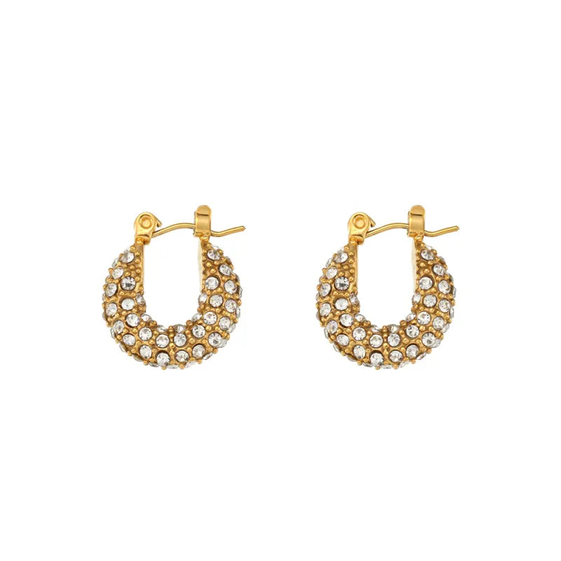 Stainless Steel Electroplating 18K Gold U Shape Full Diamond Zircon Earrings