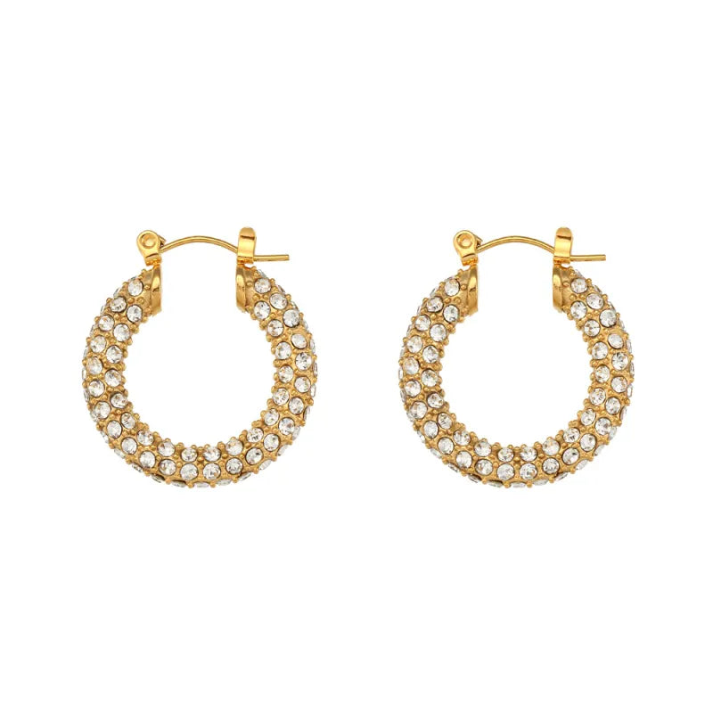 Stainless Steel Electroplating 18K Gold U Shape Full Diamond Zircon Earrings