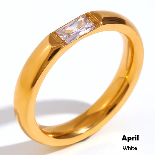 18K Gold Plated Stainless Steel Birthstone Ring for Women